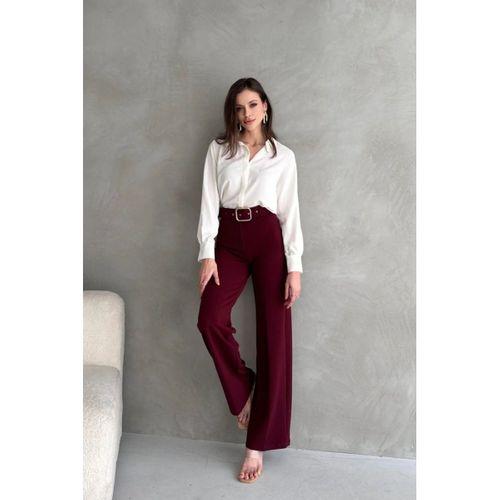 Kadın Yüksek Bel Krep Kumaş Full Likralı Ispanyol Paça Kemer Dahil Pantolon