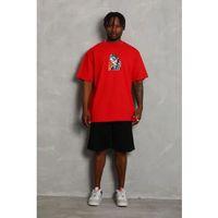 Erkek Baskılı T-Shirt Kısa Kol Bisiklet Yaka Regular Fit Rahat Kalıp Günlük Tişört - Kırmızı