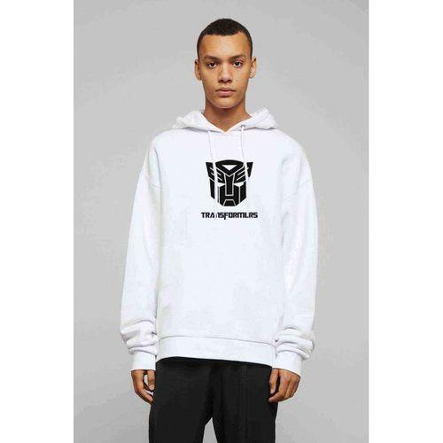 Transformers Baskılı Beyaz Erkek Kapşonlu Sweatshirt