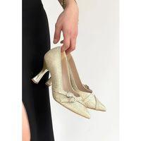 Wenda Gold Simli Cilt Topuklu Ayakkabı