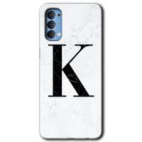 OPPO Oppo Reno 4 Kılıf HD Desen Baskılı Arka Kapak - Beyaz Mermer Desenli K Harfi