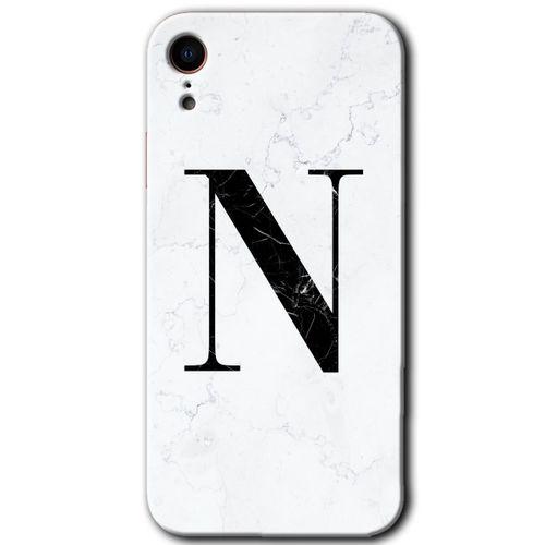 Potkal Hediye Fabrikası iPhone XR Kılıf HD Desen Baskılı Arka Kapak - Beyaz Mermer Desenli N Harfi