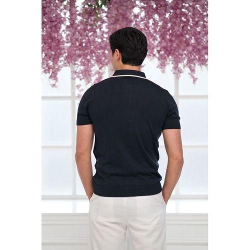 Slimfit Kolları Lastikli Likralı Desenli Polo Yaka Triko T-shirt