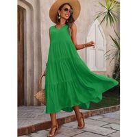 Kadın Askılı V Yakalı Uzun Dokuma Viskon Elbise