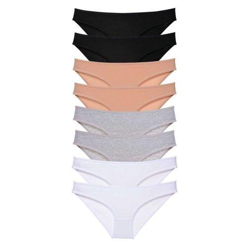 8 Adet Süper Eko Set Likralı Kadın Slip Külot Siyah Ten Gri Beyaz