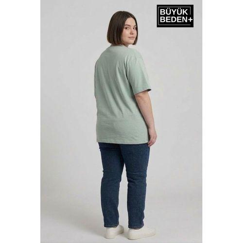 Kadın Büyük Beden Brooklyn 1970 Baskılı Bisiklet Yaka Tshırt SPR25BTSK904