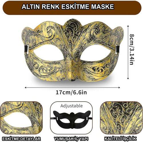 Altın Renk Eskitme Maskeli Balo Maskesi – Venedik Tarzı Parti Maskesi - Lisinya