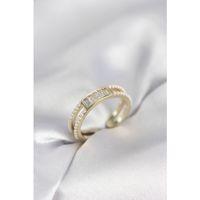 Baget Zirkon Taşlı Gold Renk İncili Kadın Yüzük