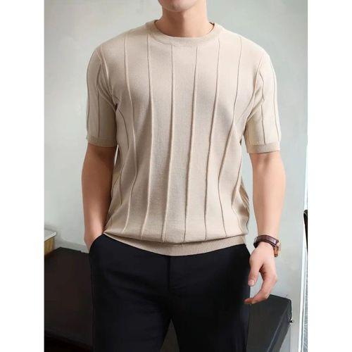 Erkek Kısa Kollu Bisiklet Yaka çizgili Triko Bluz