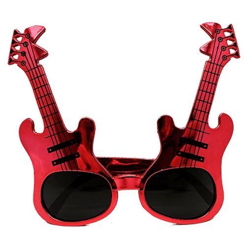 Kırmızı Rockn Roll Gitar Şekilli Parti Gözlüğü 15x15 cm Eğlenceli Aksesuar