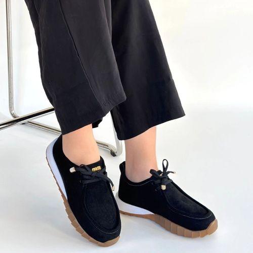 Sier Siyah Süet Bağcıklı Spor Ayakkabı