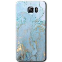 MRCİLETİSİM MRCİLETİSİM Samsung Galaxy Note 5 Kılıf HD Desen Baskılı Arka Kapak + Temperli Cam - Mavi Gold Mermer
