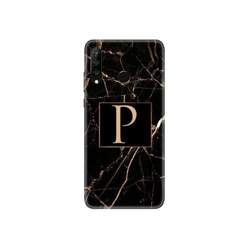 Huawei P30 Lite Siyah Mermer Desen P Harfli Telefon Kılıfı