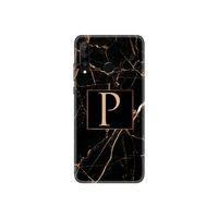 Huawei P30 Lite Siyah Mermer Desen P Harfli Telefon Kılıfı