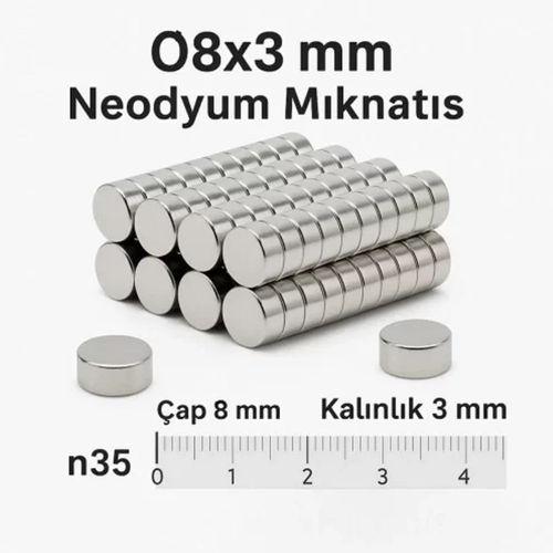5 Adet 8x3mm Yuvarlak Neodyum Mıknatıs Güçlü Nikel Kaplamalı Kaliteli Dayanıklı Magnet