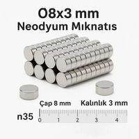 5 Adet 8x3mm Yuvarlak Neodyum Mıknatıs Güçlü Nikel Kaplamalı Kaliteli Dayanıklı Magnet