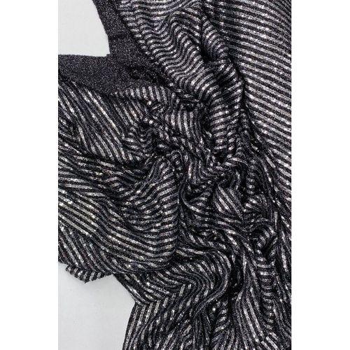 Sakallı Çizgili Pullu Kumaş Pullu Payet Kumaş Abiye Nişan Düğün Siyah