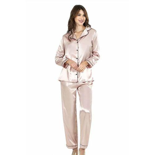 Pudra İkili Saten Gecelik Pijama Takımı 7647