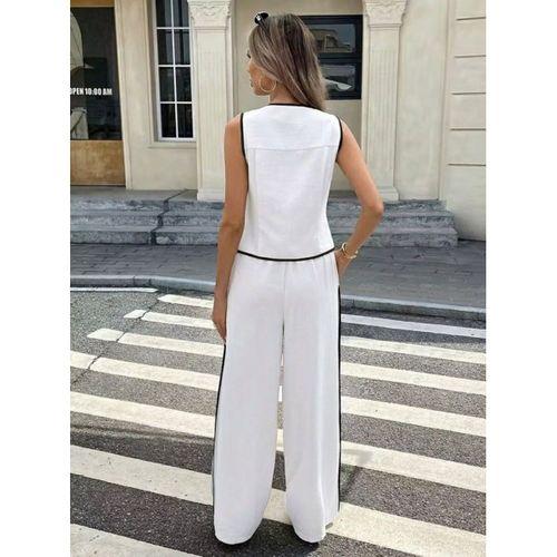 Kadın Kolsuz önü Düğmeli Yelek Ve Pantolon Ikili Takım