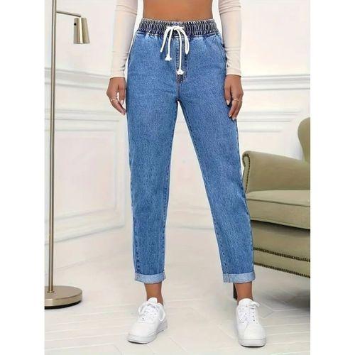 Kadın Yüksek Bel Bağcıklı Kot Pantolon