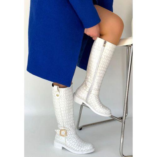 Metta Beyaz Cilt Desenli Çizme