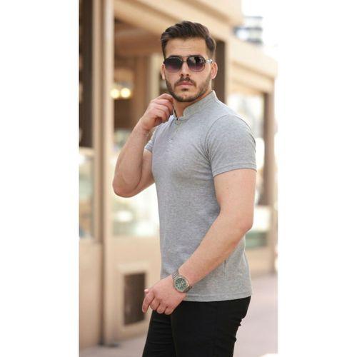 Erkek Hakim Yaka Dokuma Pamuklu Kumaş Kısa Kollu T-shirt