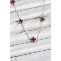 316L Çelik Zincir Gümüş Renk Bordo Baby Boy Yonca Kadın Kolye