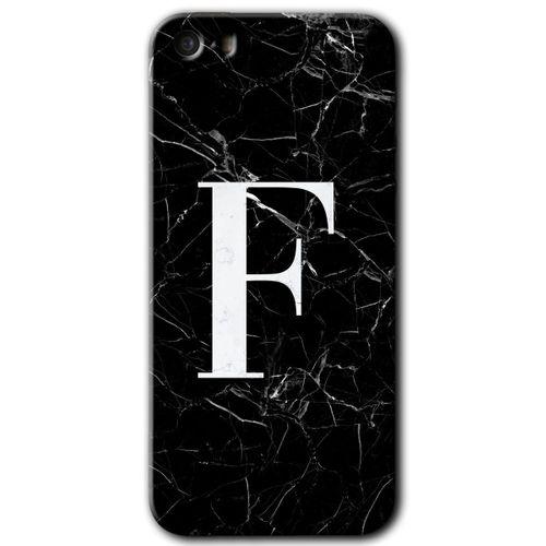 iPhone 5 Kılıf HD Desen Baskılı Arka Kapak - Siyah Mermer Desenli F Harfi