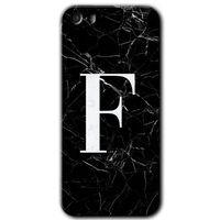 iPhone 5 Kılıf HD Desen Baskılı Arka Kapak - Siyah Mermer Desenli F Harfi