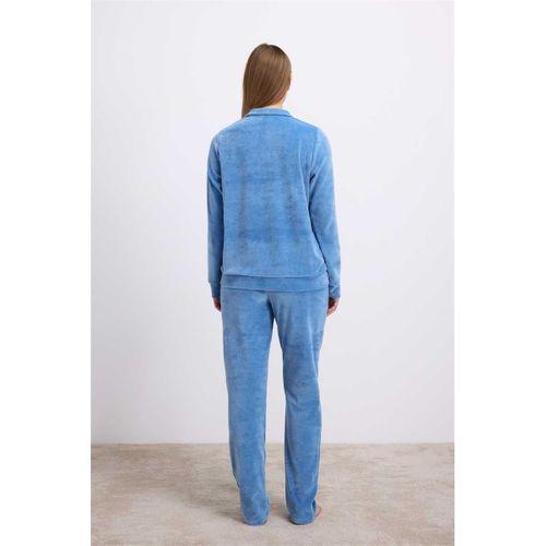 Kadın Uzun Kollu Fermuarlı Kadife Sweatshirt Ve Pantolon Takım