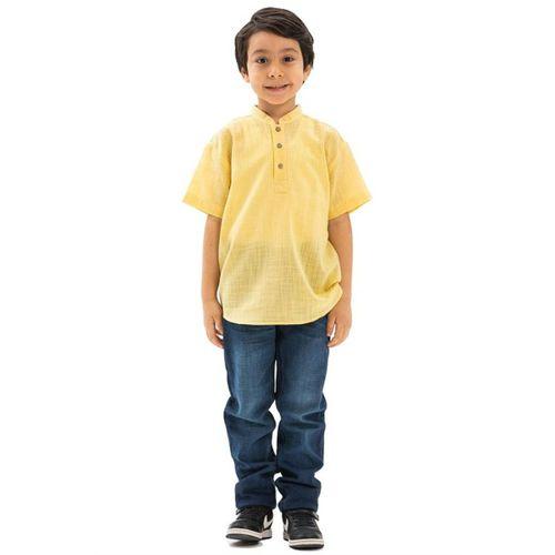 Kısa Kol Şantuklu Pamuk Bodrum Yazlık Erkek Çocuk Tshirt Sarı 3073