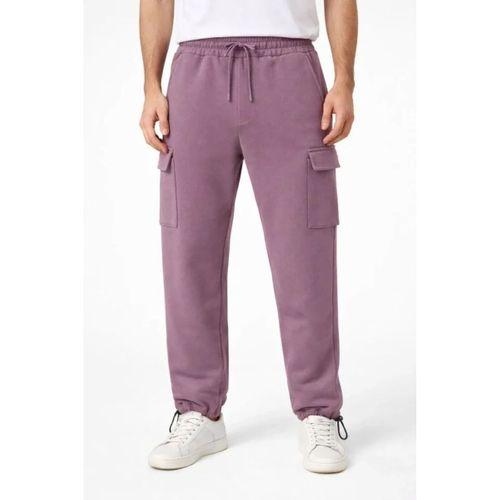 Erkek Baggy Üç İplik Kargo Cepli Eşofman Ayarlanabilir Paça Beli İpli Pantolon - Gül Kurusu