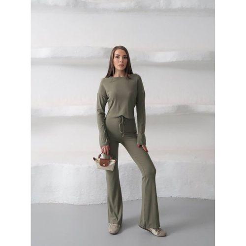 Kadın Bisiklet Yaka Crop Ve Ispanyol Paça Pantolon Ikili Takım