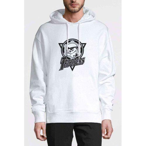Storm Trooper Baskılı Beyaz Erkek Kapşonlu Sweatshirt
