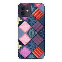 Apple iPhone 12 Kılıf Patchwork (39) Liquid Crystal Kılıf Şeker Pembe Bordo