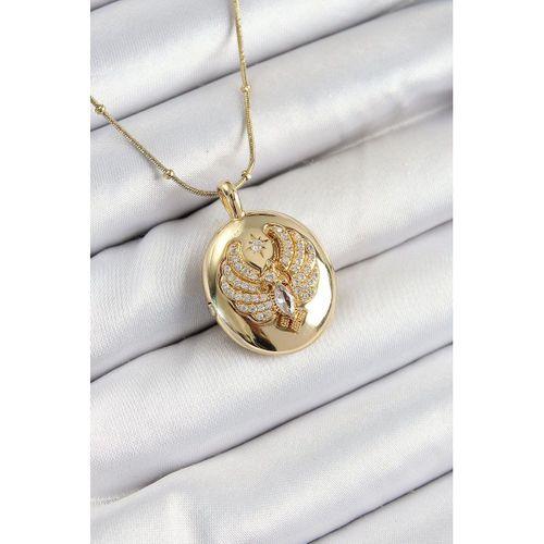 316L Çelik Zincir Açılabilir Anka Kuşu Model Zirkon Taşlı Gold Renk Kadın Kolye