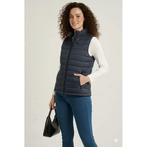 Şişme Fermuarlı Yelek Su Itici Kapitone Astarlı Kumaş Cepli Hafif Kışlık Spor Rahat Kalıp - Lacivert