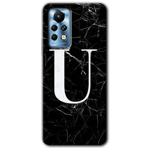 İnfinix Note 11 Pro Kılıf HD Desen Baskılı Arka Kapak - Siyah Mermer Desenli U Harfi