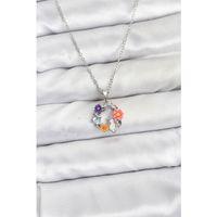 316L Çelik Zincir Gümüş Renk Çiçekli Kedili Model Kadın Kolye