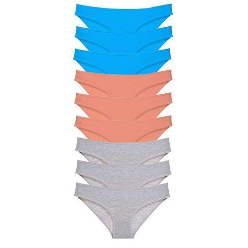 9 adet Süper Eko Set Likralı Kadın Slip Külot Pudra Gri Mavi
