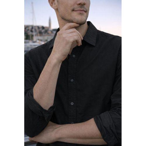 Hurley Çizgili Modal Kumaş Relaxed Fit Günlük Giyim Erkek Gömlek - Siyah