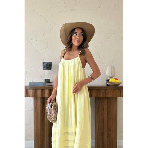 Sarı Askılı Müslin Elbise