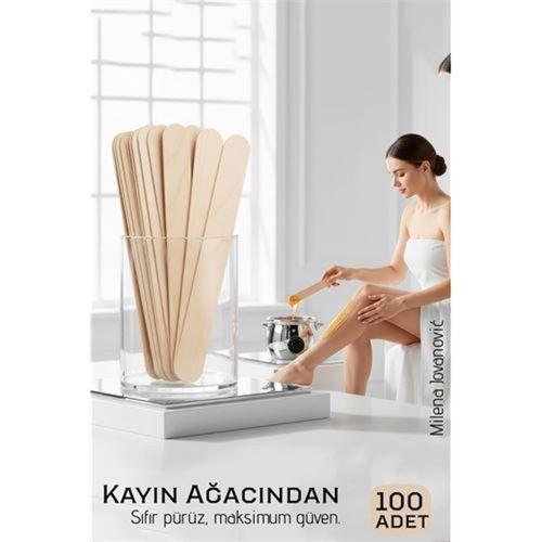 Premium Ahşap Ağda Spatulası 100’lü Paket - Profesyonel Salon Tipi Steril ve Pürüzsüz Yüzey - 14 cm