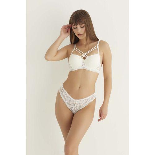 Ekru Destekli Çift Çapraz Dantelli Sütyen Takımı