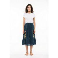 Canan Vual Bağlama ve Lastik Detay Midi Boy Yazlık Otantik Etek Petrol Ptrl