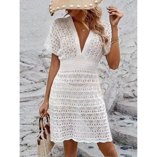 Kadın Kısa Kollu V Yakalı örme Triko Elbise