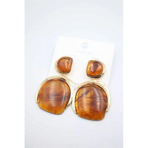 Taşlı Küpe - Kahverengi