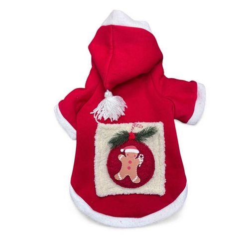 Kartopu Yılbaşı Köpek Kıyafeti Premium Kırmızı Polar | Kapüşonlu Noel Köpek Kostümü | Küçük Irklar İçin