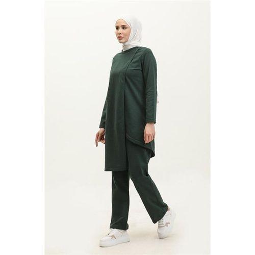 Kruvaze Bisiklet Yaka Sade Basic Tunik Panolon İkili Takım - 03076.021 - Nefti