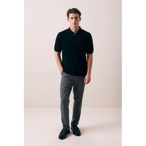 Ritchie Fermuarlı Polo Yaka Dikey Çizgili Kısa Kollu İnce Triko Erkek T-Shirt - Siyah